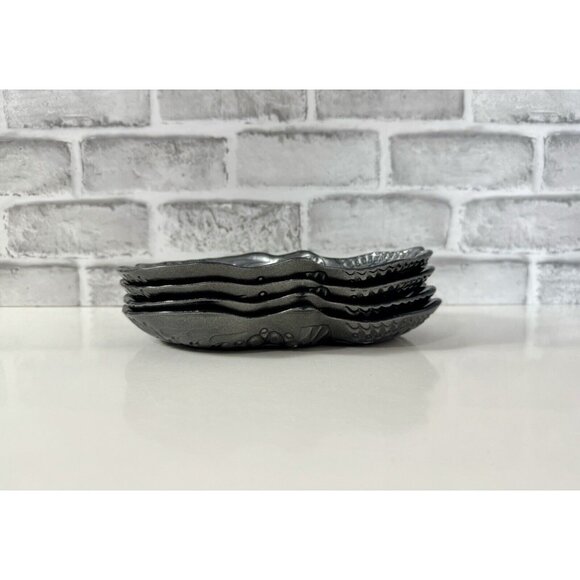 Akcam Silver~Grey Sugar Skull Turkish Glass Side Plates ~ Set of 4 - Picture 7 of 13